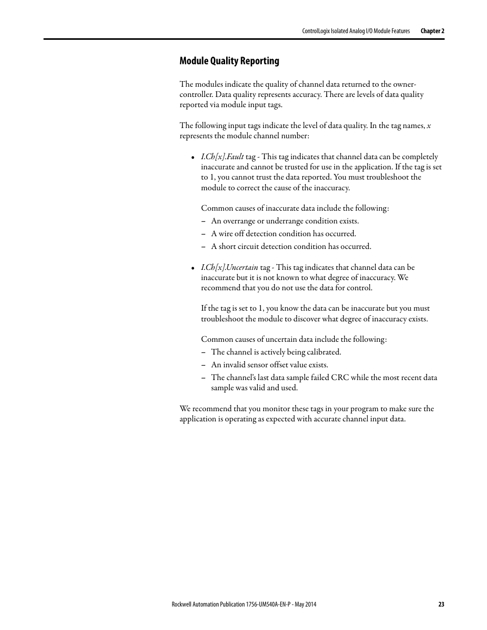 Module quality reporting | Rockwell Automation 1756-OF8I ControlLogix Eight-channel Isolated Analog I/O Modules  User Manual | Page 23 / 208