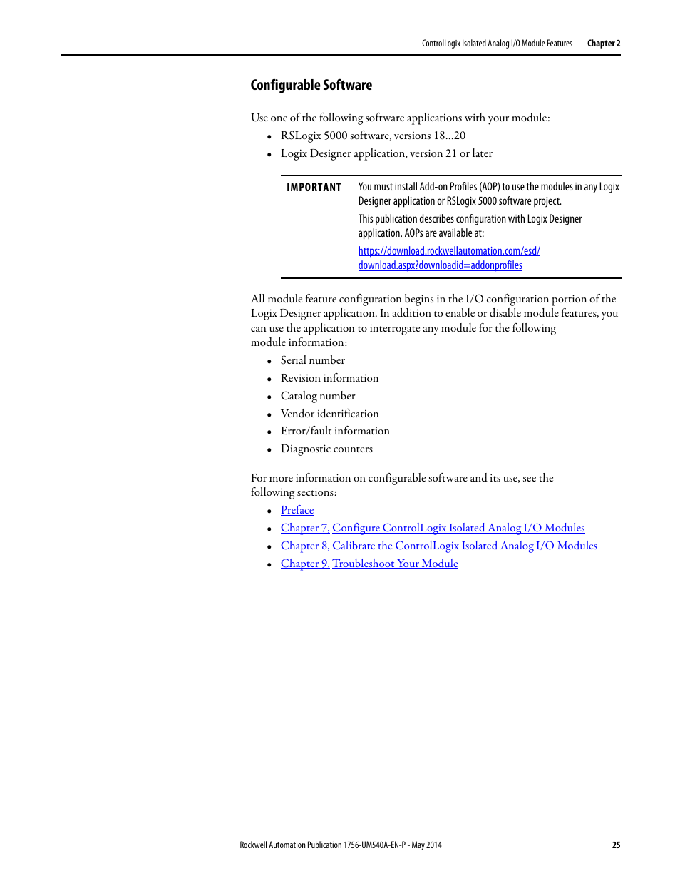 Configurable software | Rockwell Automation 1756-OF8I ControlLogix Eight-channel Isolated Analog I/O Modules  User Manual | Page 25 / 208