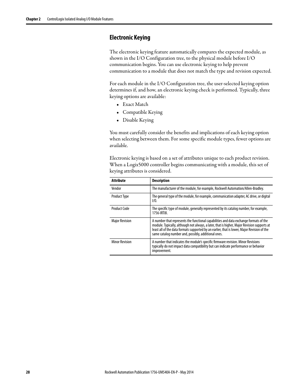 Electronic keying | Rockwell Automation 1756-OF8I ControlLogix Eight-channel Isolated Analog I/O Modules  User Manual | Page 28 / 208