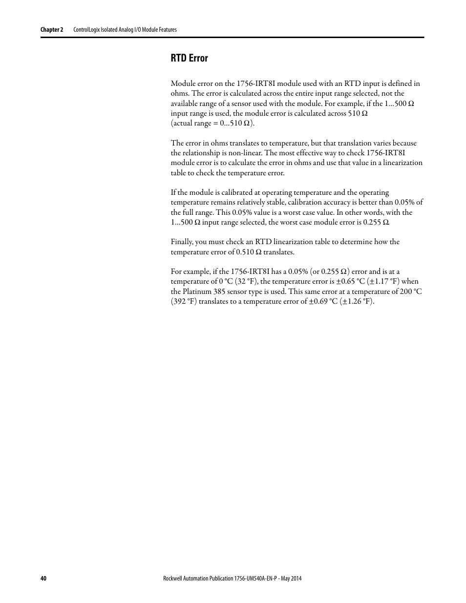Rtd error | Rockwell Automation 1756-OF8I ControlLogix Eight-channel Isolated Analog I/O Modules  User Manual | Page 40 / 208