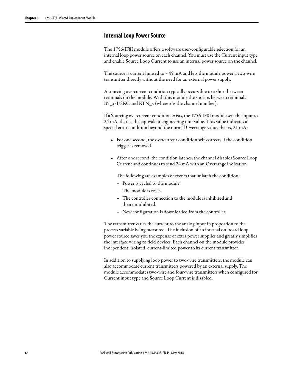 Internal loop power source | Rockwell Automation 1756-OF8I ControlLogix Eight-channel Isolated Analog I/O Modules  User Manual | Page 46 / 208