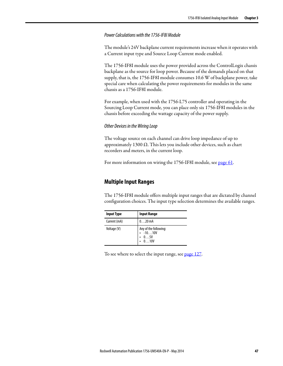 Multiple input ranges | Rockwell Automation 1756-OF8I ControlLogix Eight-channel Isolated Analog I/O Modules  User Manual | Page 47 / 208