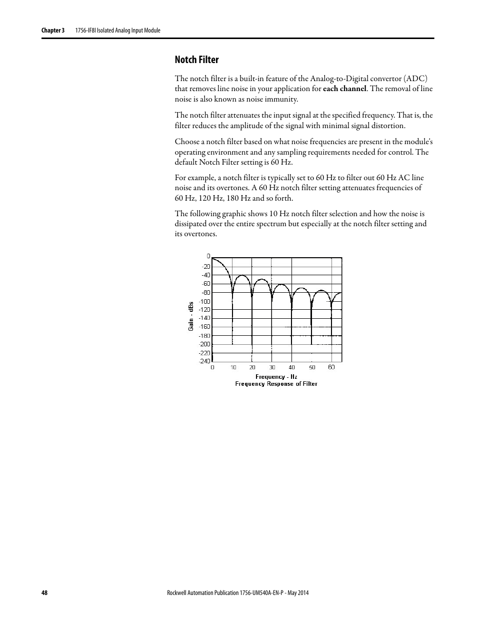 Notch filter | Rockwell Automation 1756-OF8I ControlLogix Eight-channel Isolated Analog I/O Modules  User Manual | Page 48 / 208