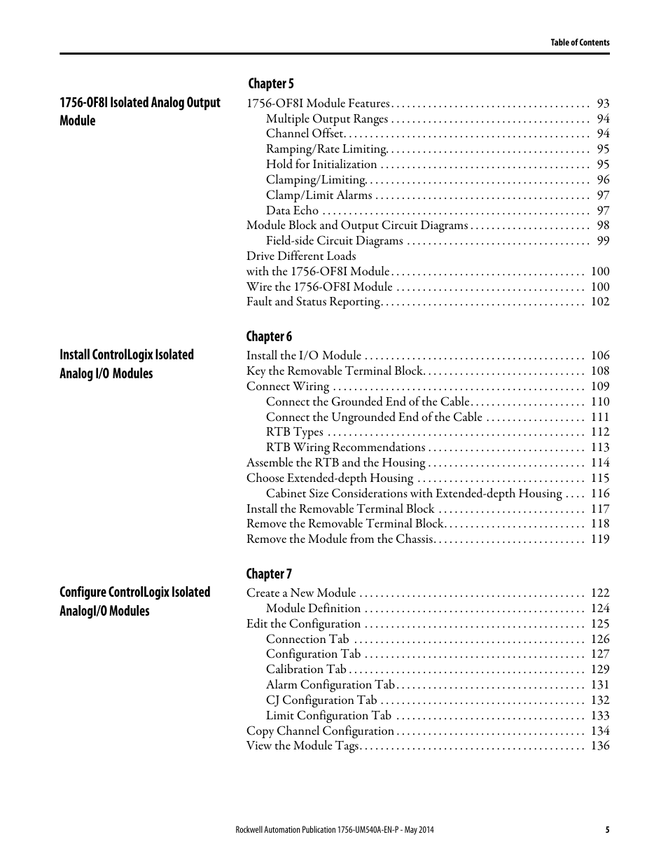 Rockwell Automation 1756-OF8I ControlLogix Eight-channel Isolated Analog I/O Modules  User Manual | Page 5 / 208