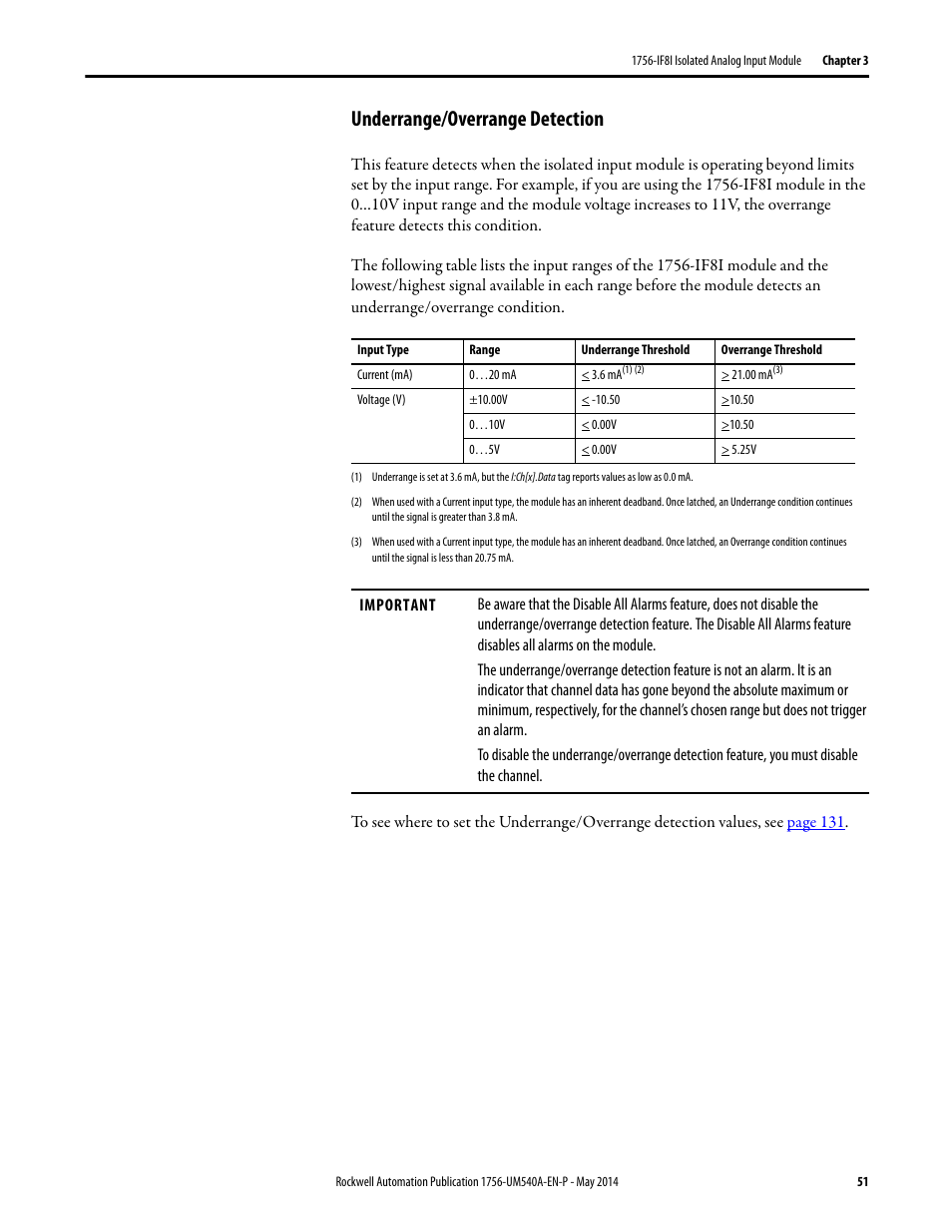 Underrange/overrange detection | Rockwell Automation 1756-OF8I ControlLogix Eight-channel Isolated Analog I/O Modules  User Manual | Page 51 / 208