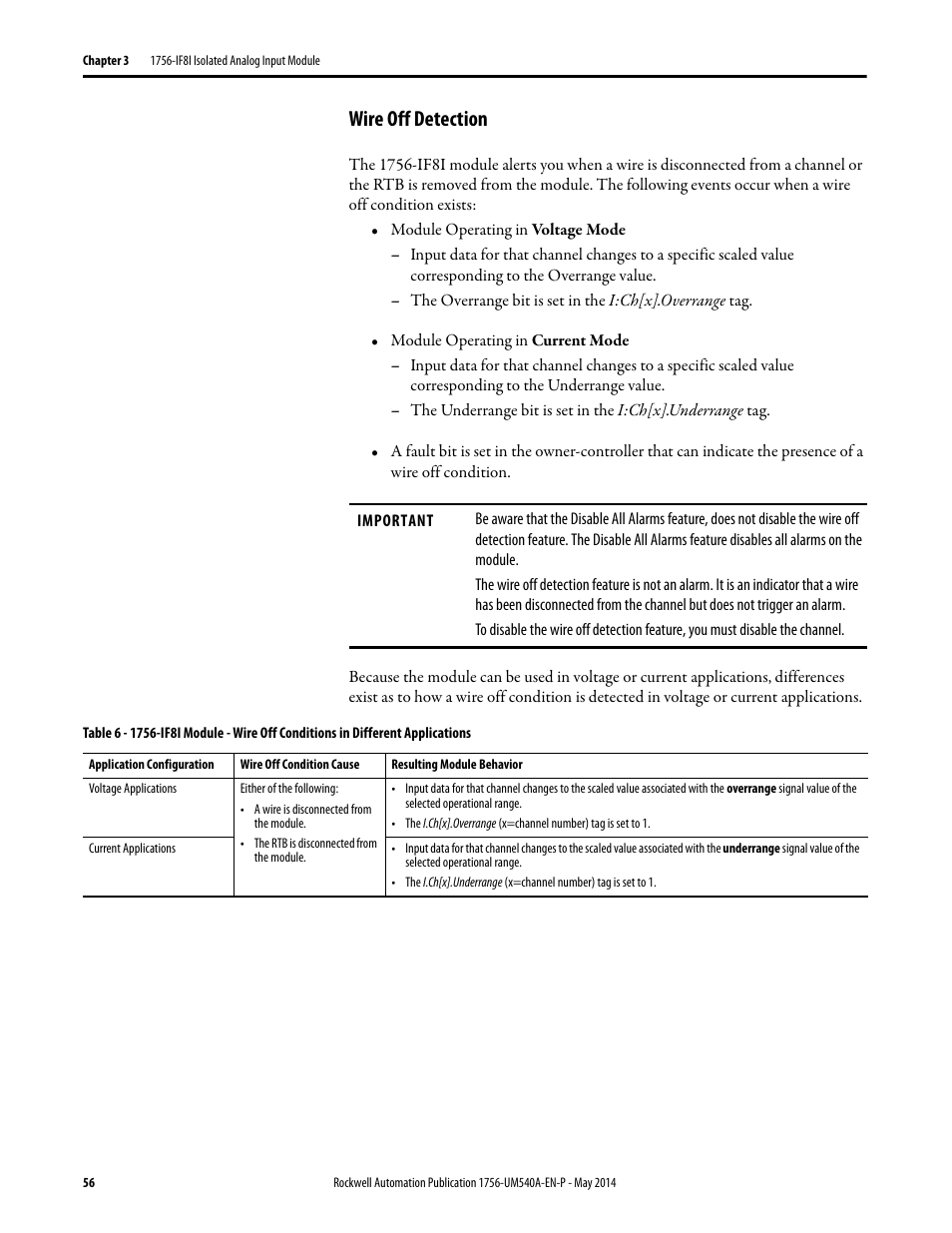 Wire off detection | Rockwell Automation 1756-OF8I ControlLogix Eight-channel Isolated Analog I/O Modules  User Manual | Page 56 / 208