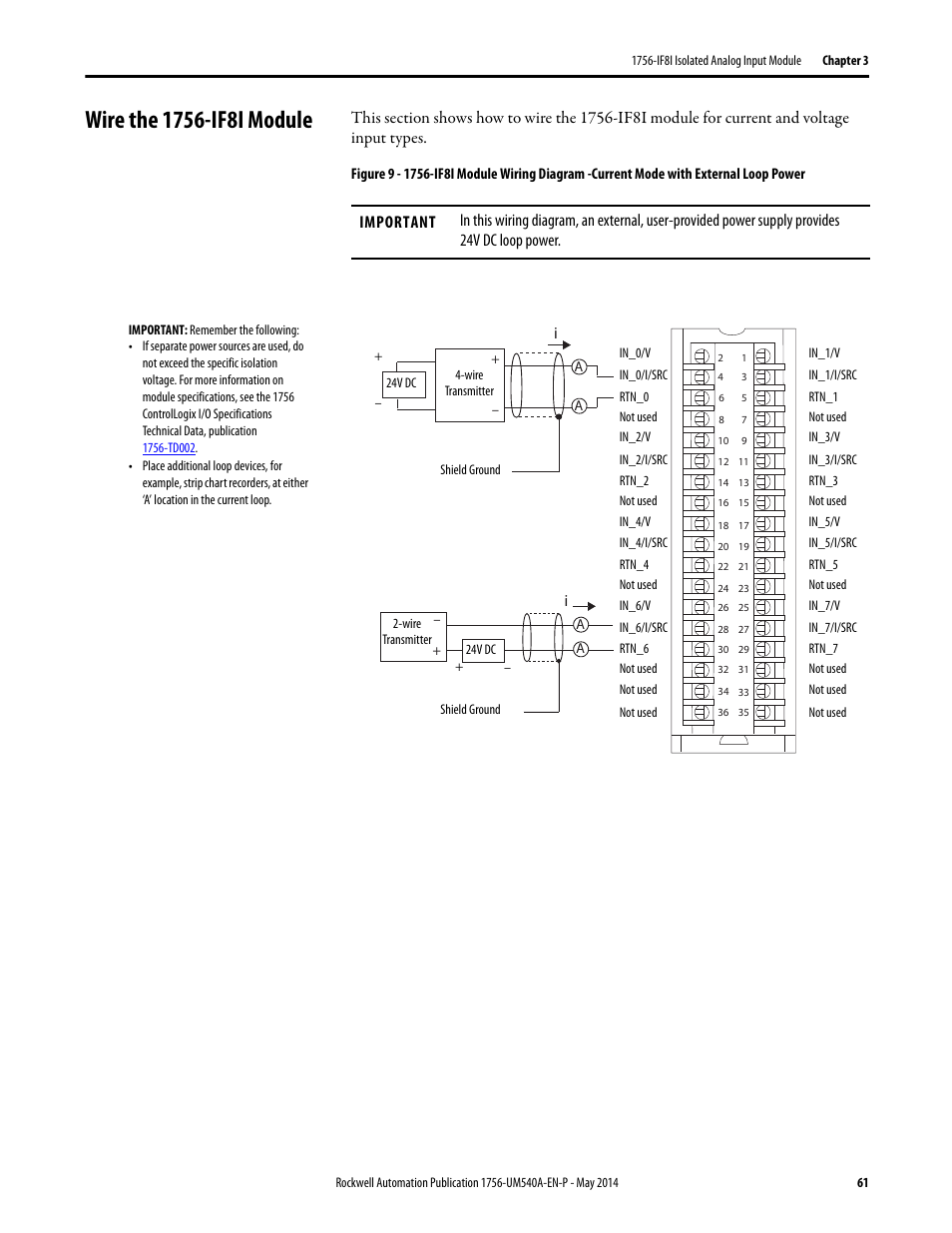 Wire the 1756-if8i module | Rockwell Automation 1756-OF8I ControlLogix Eight-channel Isolated Analog I/O Modules  User Manual | Page 61 / 208