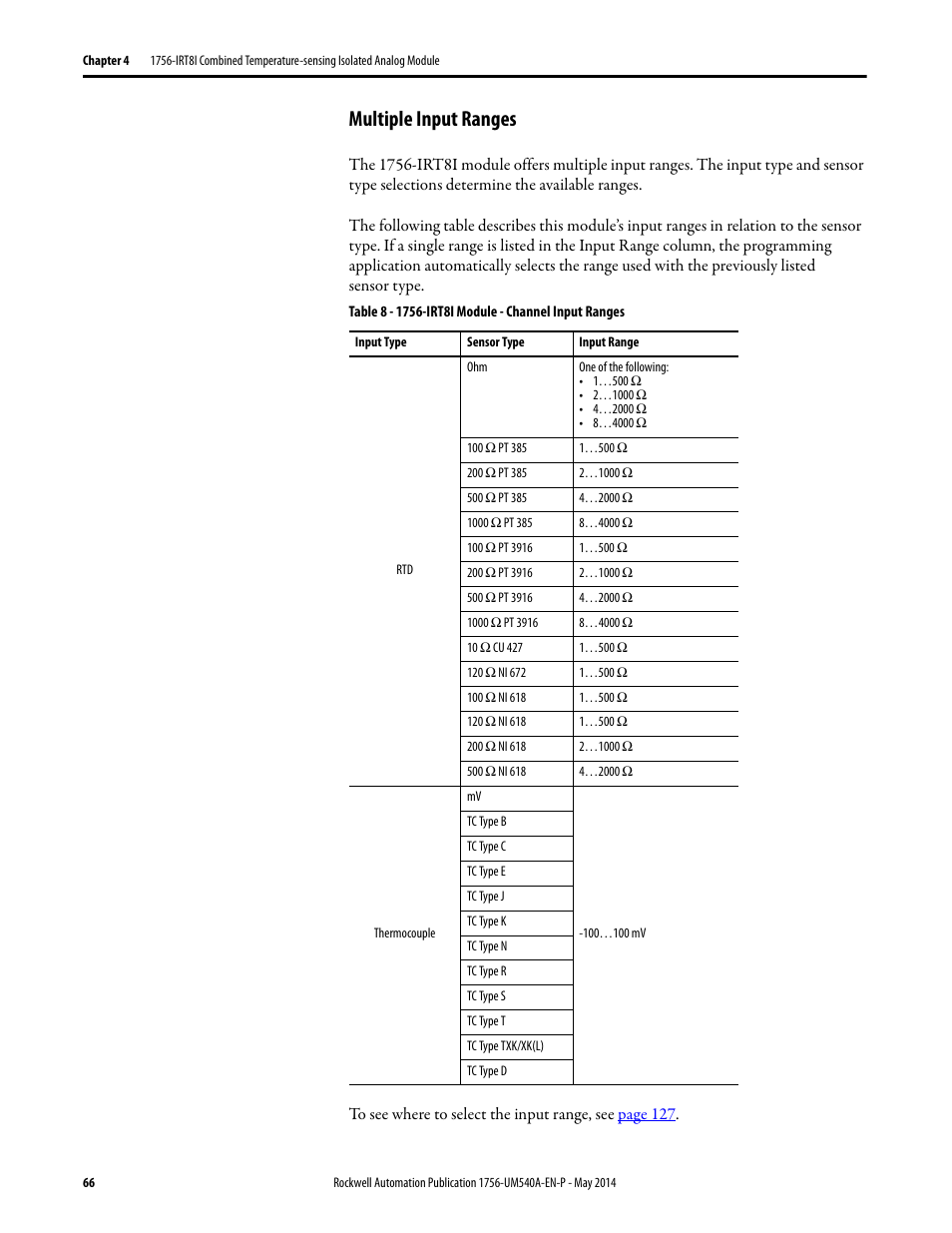 Multiple input ranges | Rockwell Automation 1756-OF8I ControlLogix Eight-channel Isolated Analog I/O Modules  User Manual | Page 66 / 208