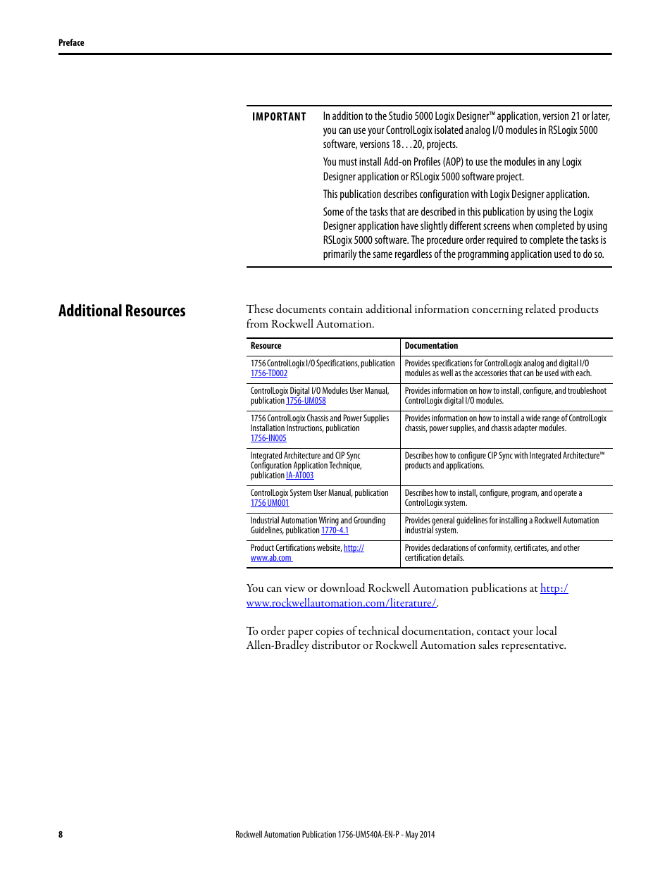 Additional resources | Rockwell Automation 1756-OF8I ControlLogix Eight-channel Isolated Analog I/O Modules  User Manual | Page 8 / 208