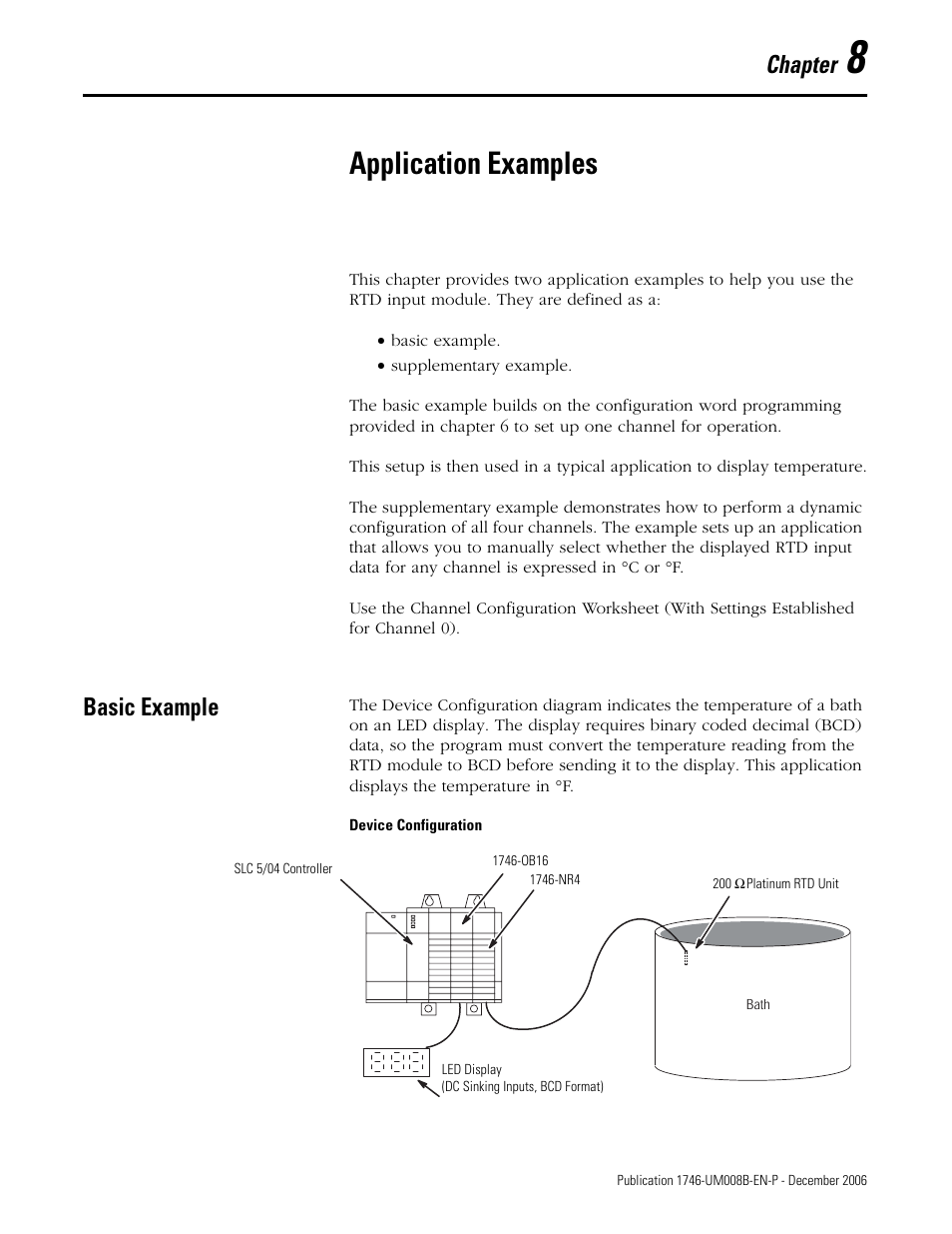 8 - application examples, Basic example, Chapter 8 | Application examples, Chapter | Rockwell Automation 1746-NR4 SLC RTD/Resistance Input Module User Manual User Manual | Page 107 / 148