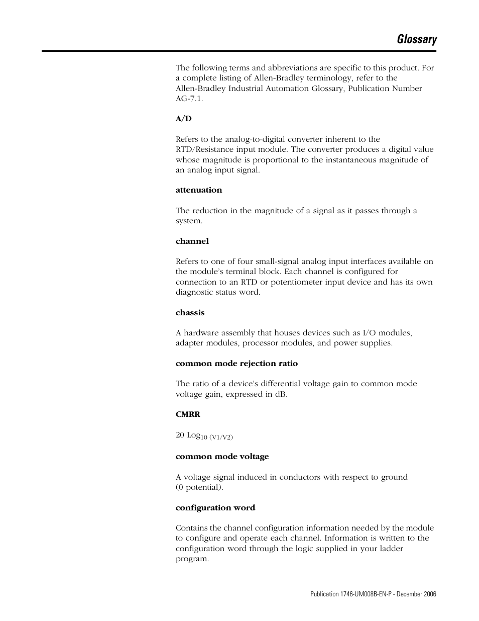 Glossary | Rockwell Automation 1746-NR4 SLC RTD/Resistance Input Module User Manual User Manual | Page 135 / 148