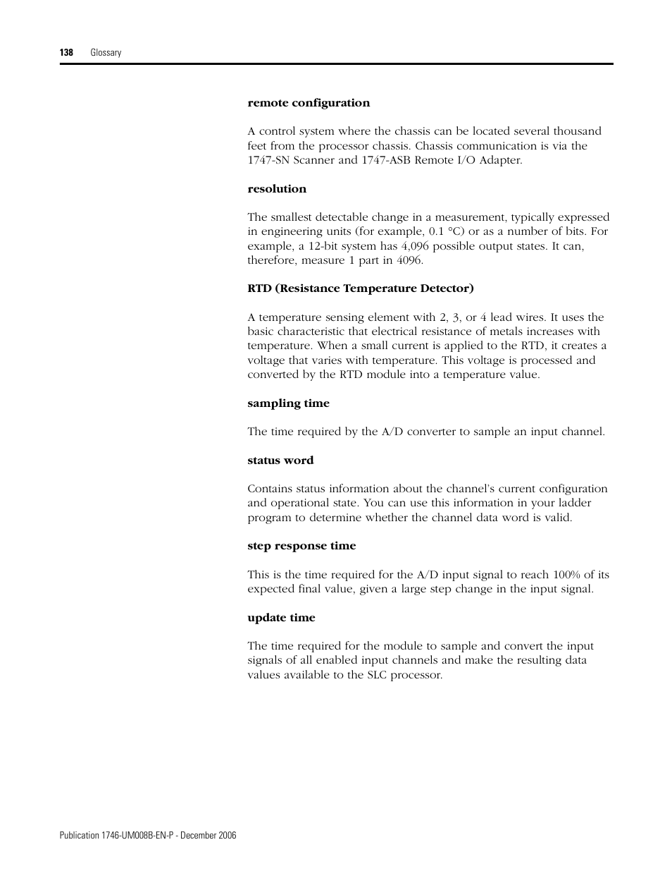 Rockwell Automation 1746-NR4 SLC RTD/Resistance Input Module User Manual User Manual | Page 138 / 148