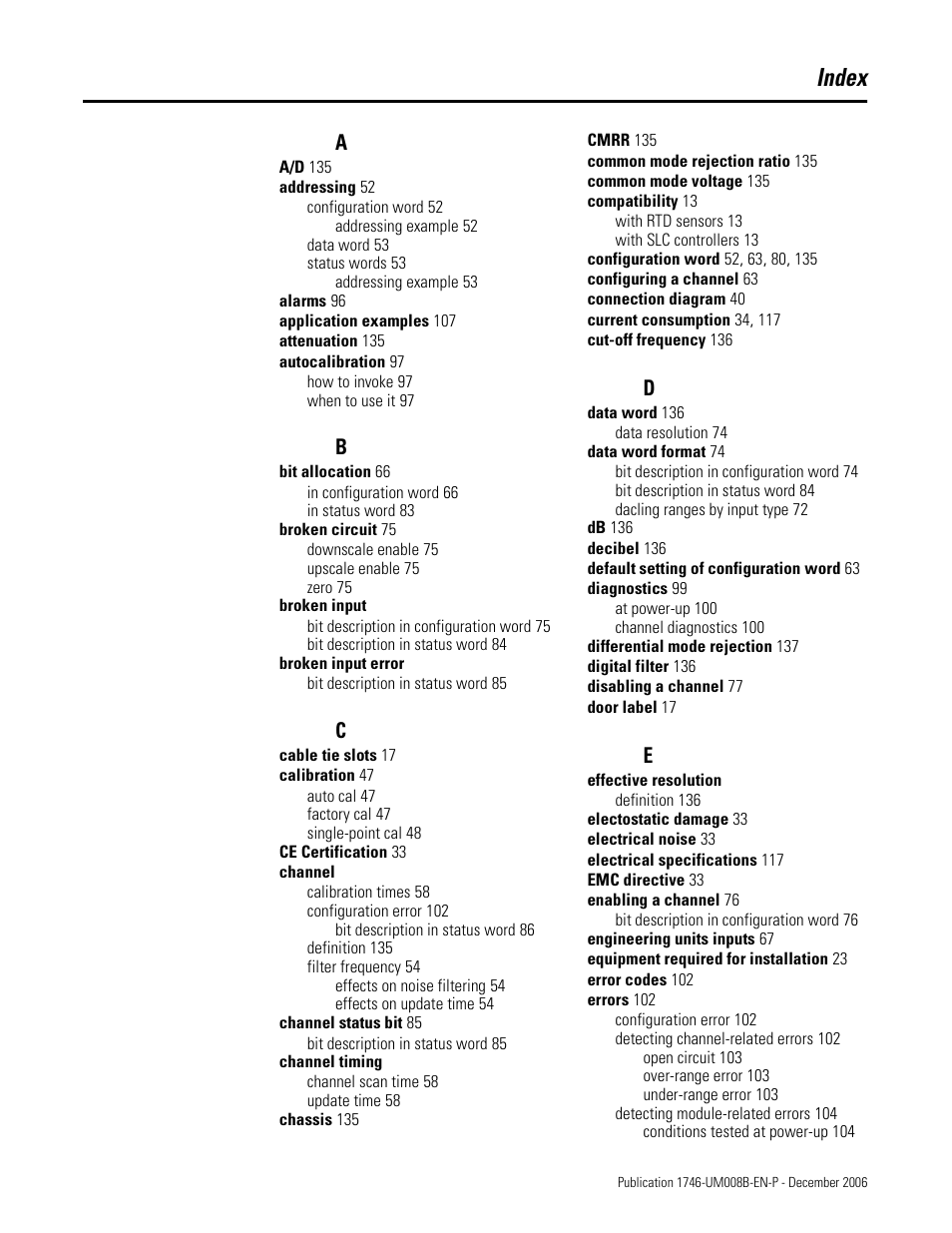 Index | Rockwell Automation 1746-NR4 SLC RTD/Resistance Input Module User Manual User Manual | Page 139 / 148