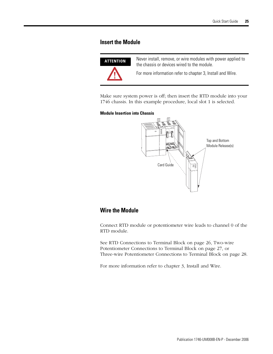 Insert the module, Wire the module | Rockwell Automation 1746-NR4 SLC RTD/Resistance Input Module User Manual User Manual | Page 25 / 148