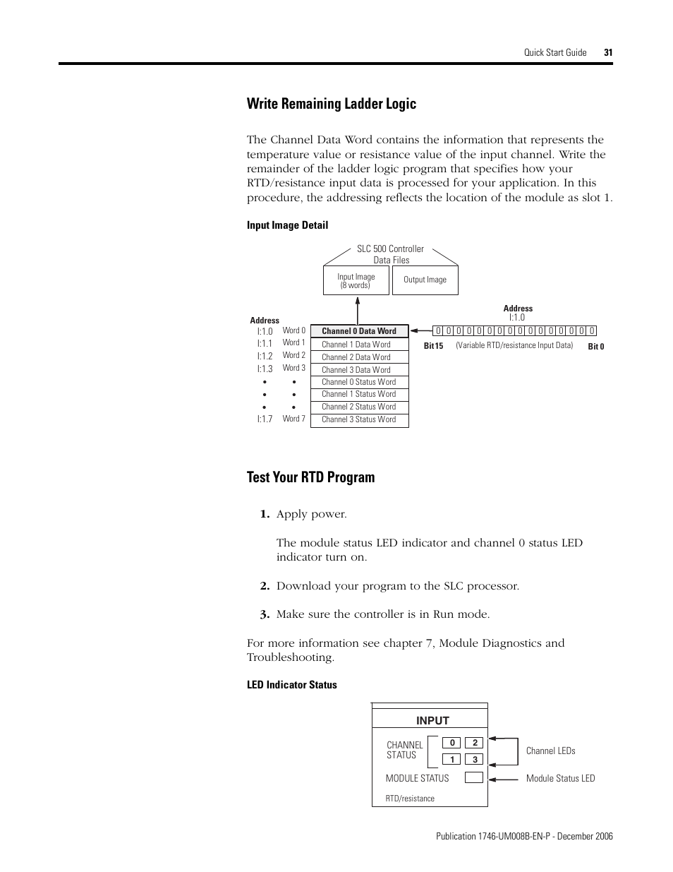 Write remaining ladder logic, Test your rtd program | Rockwell Automation 1746-NR4 SLC RTD/Resistance Input Module User Manual User Manual | Page 31 / 148