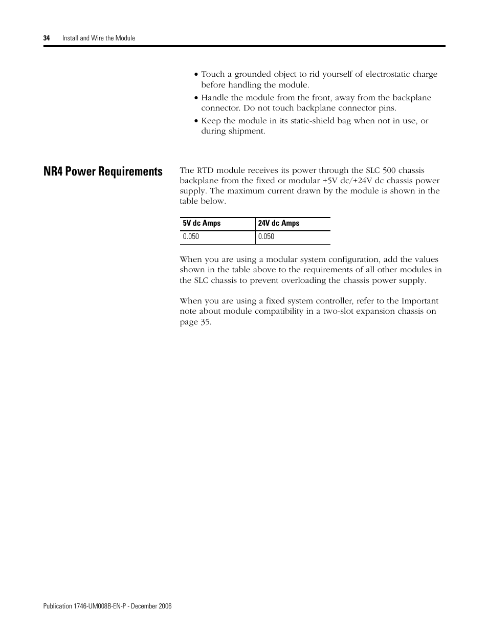 Nr4 power requirements | Rockwell Automation 1746-NR4 SLC RTD/Resistance Input Module User Manual User Manual | Page 34 / 148