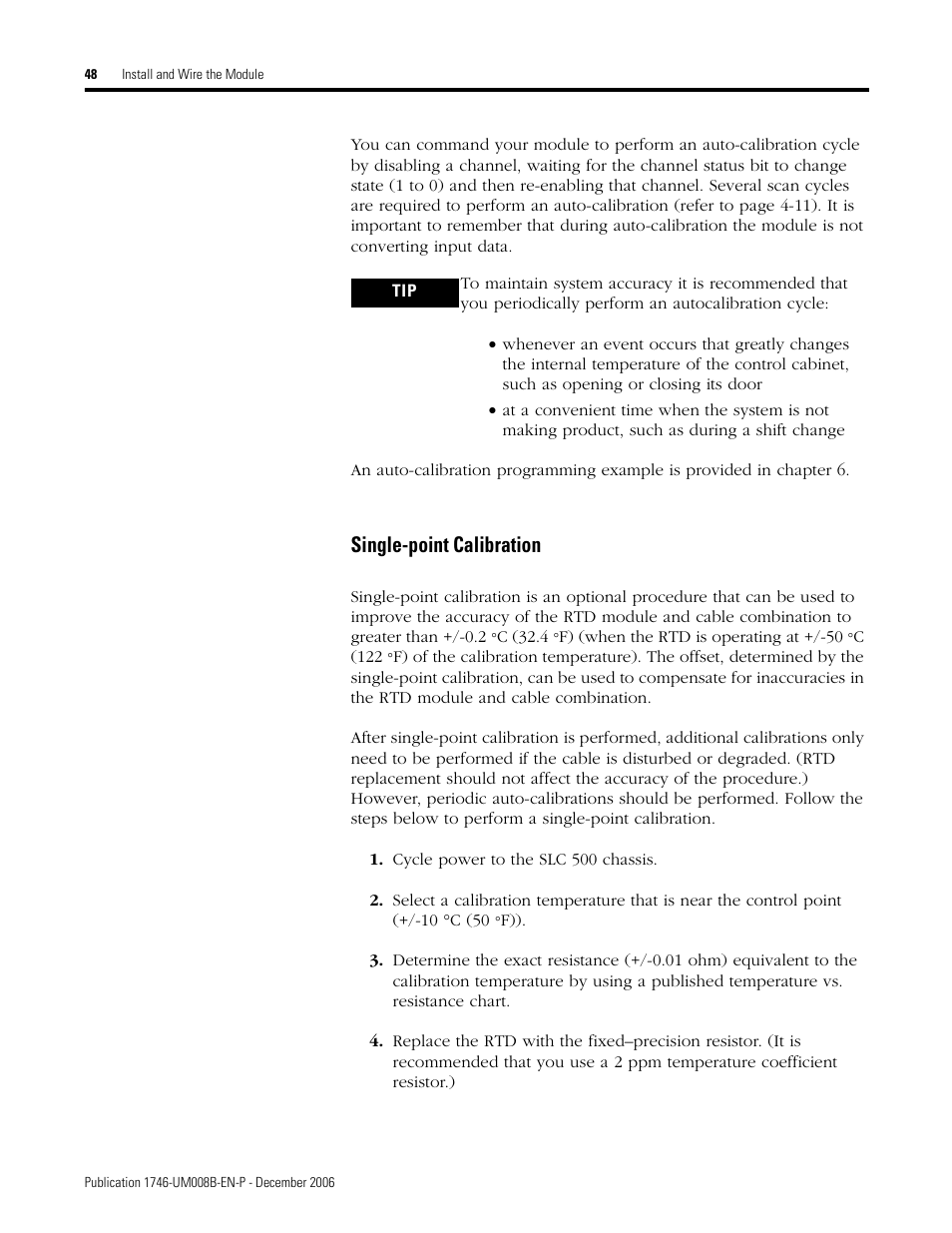 Single-point calibration | Rockwell Automation 1746-NR4 SLC RTD/Resistance Input Module User Manual User Manual | Page 48 / 148