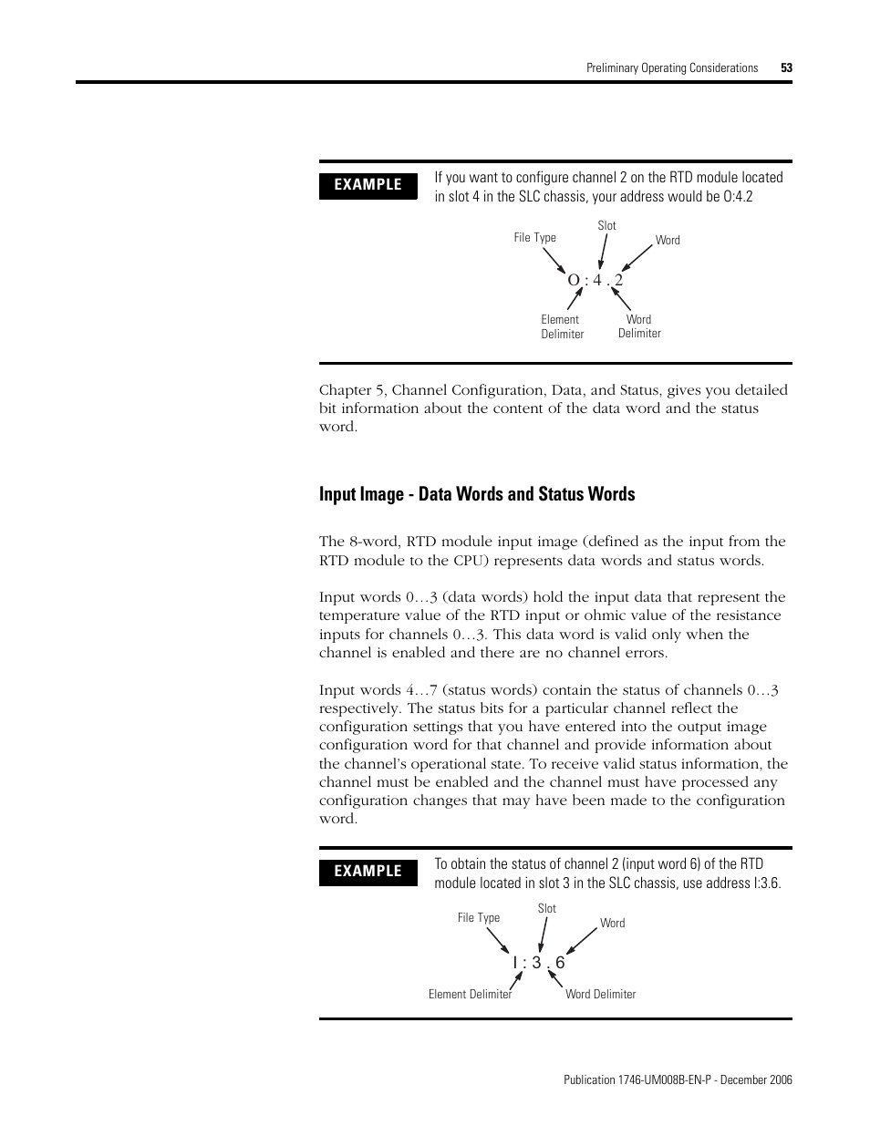 D 53, Input image - data words and status words | Rockwell Automation 1746-NR4 SLC RTD/Resistance Input Module User Manual User Manual | Page 53 / 148