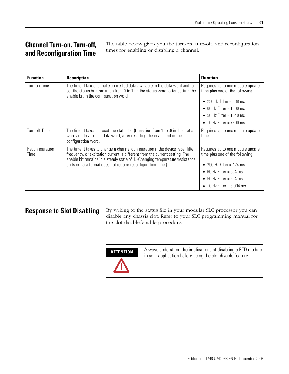 Response to slot disabling | Rockwell Automation 1746-NR4 SLC RTD/Resistance Input Module User Manual User Manual | Page 61 / 148