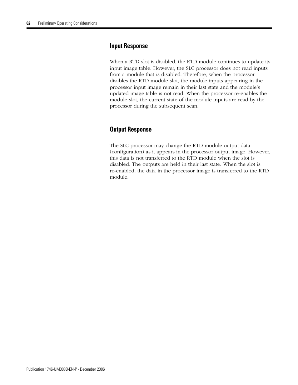 Input response, Output response | Rockwell Automation 1746-NR4 SLC RTD/Resistance Input Module User Manual User Manual | Page 62 / 148