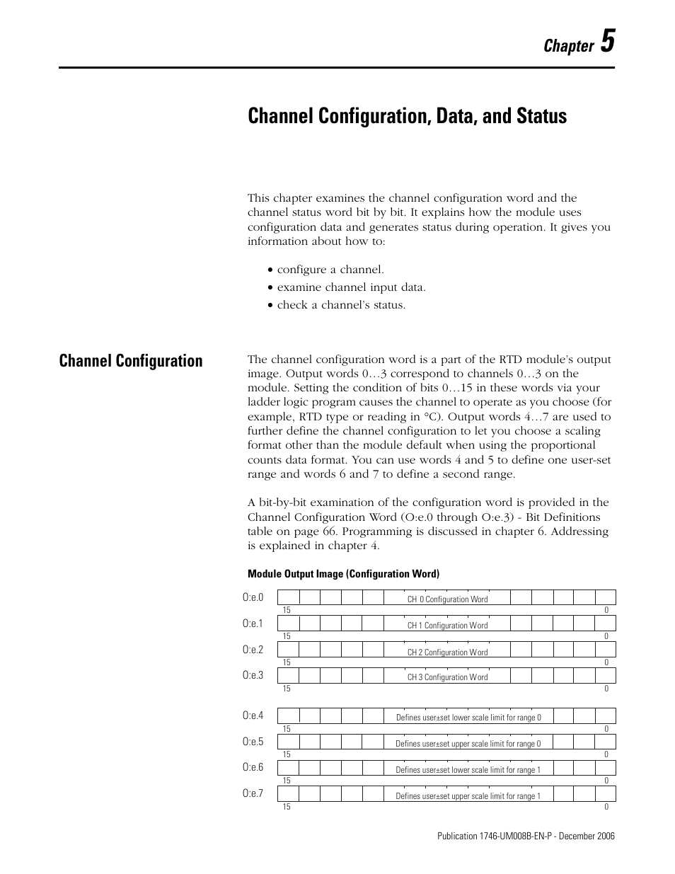 5 - channel configuration, data, and status, Channel configuration, Chapter 5 | Channel configuration, data, and status, Chapter | Rockwell Automation 1746-NR4 SLC RTD/Resistance Input Module User Manual User Manual | Page 63 / 148