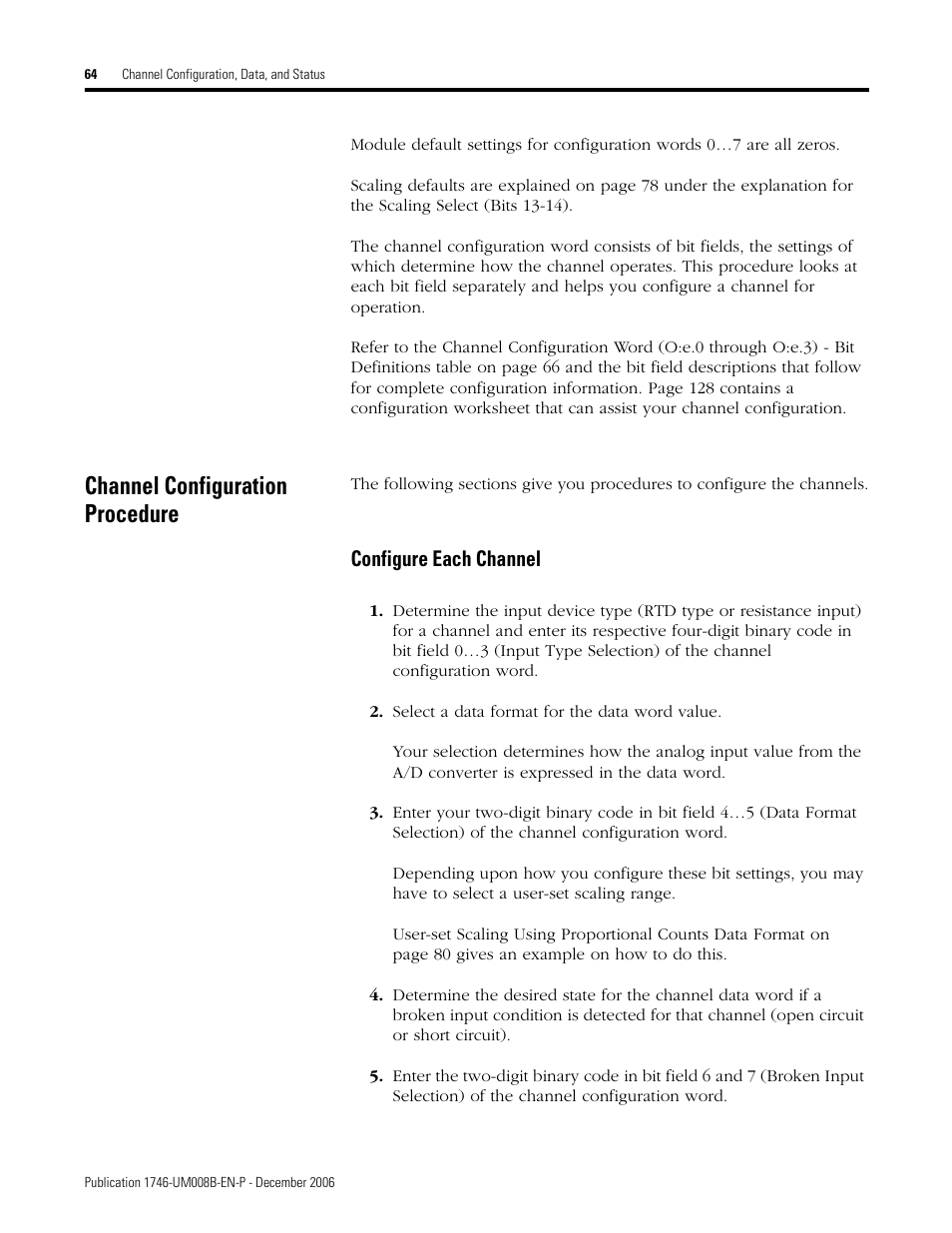 Channel configuration procedure, Configure each channel | Rockwell Automation 1746-NR4 SLC RTD/Resistance Input Module User Manual User Manual | Page 64 / 148