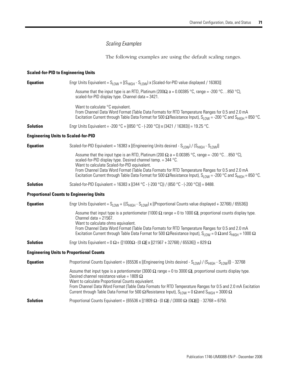 71 s, Scaling examples | Rockwell Automation 1746-NR4 SLC RTD/Resistance Input Module User Manual User Manual | Page 71 / 148