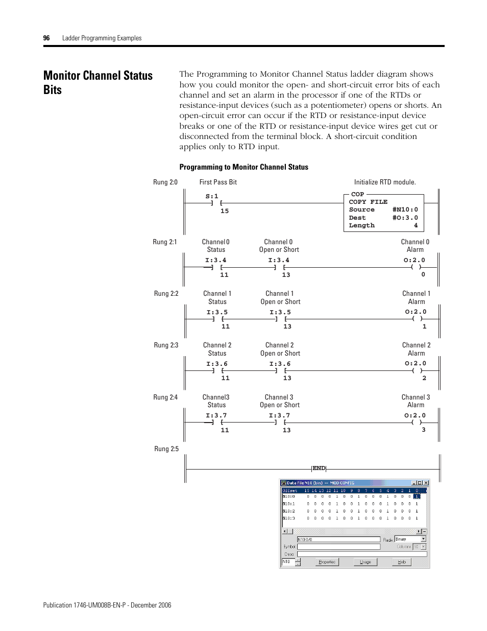 Monitor channel status bits | Rockwell Automation 1746-NR4 SLC RTD/Resistance Input Module User Manual User Manual | Page 96 / 148