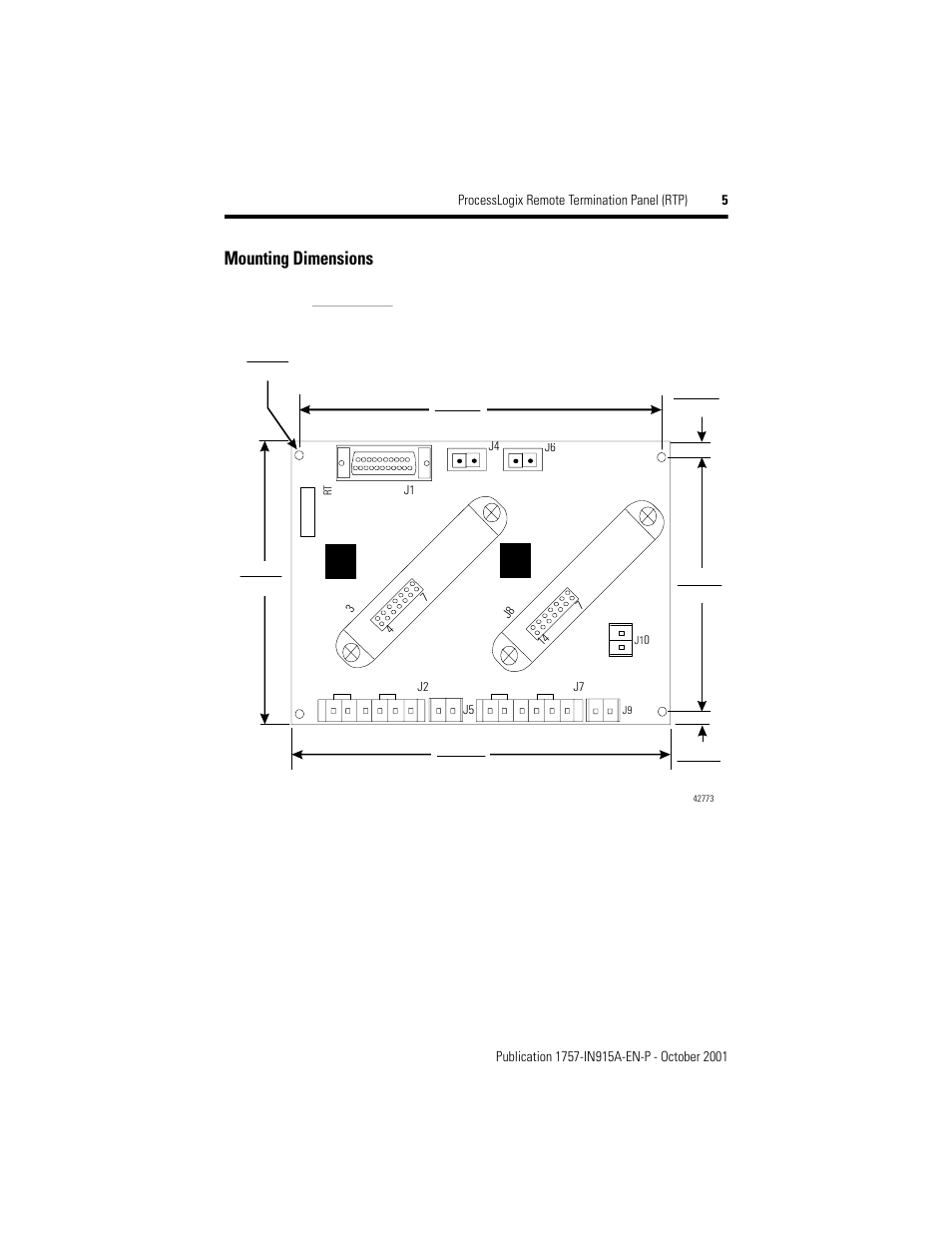 Mounting dimensions | Rockwell Automation 1757-FIMRTP ProcessLogix Remote Termination Panel (RTP) Installation Instructions User Manual | Page 5 / 12