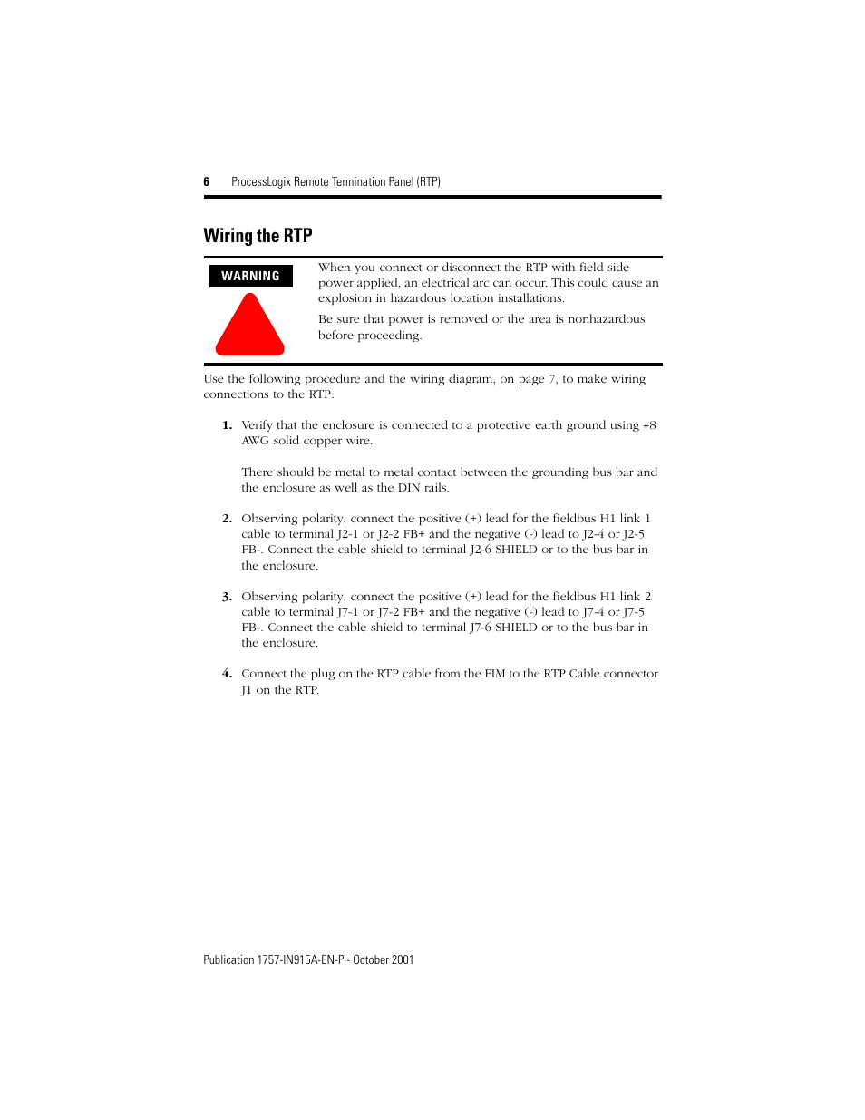 Wiring the rtp | Rockwell Automation 1757-FIMRTP ProcessLogix Remote Termination Panel (RTP) Installation Instructions User Manual | Page 6 / 12
