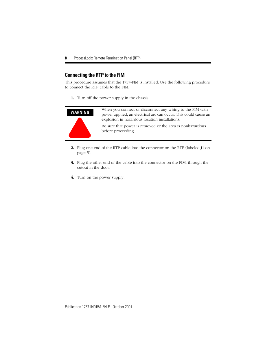 Rockwell Automation 1757-FIMRTP ProcessLogix Remote Termination Panel (RTP) Installation Instructions User Manual | Page 8 / 12