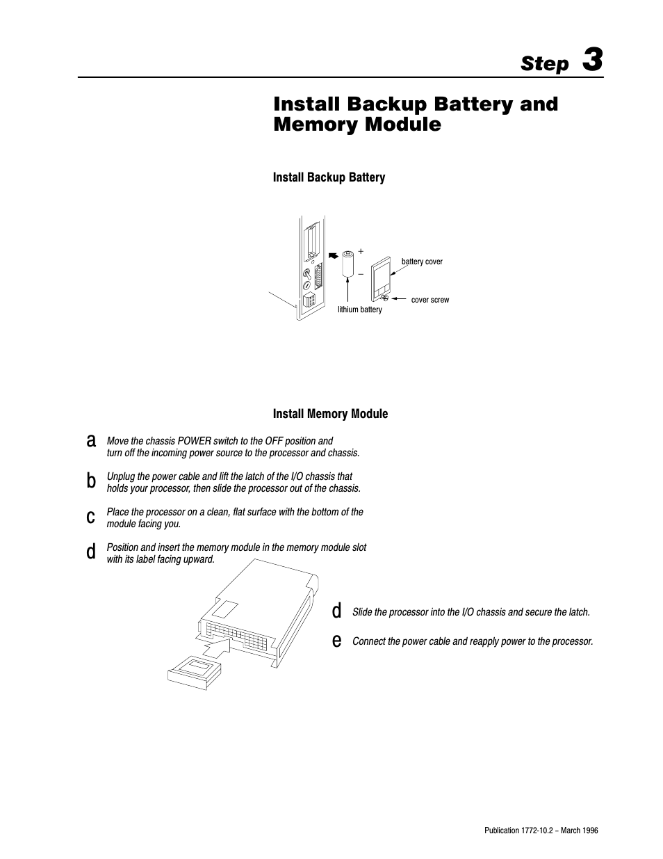 1772-10.2, 3 - install memory module, Step | Rockwell Automation 1772-MJ DATA MINI-PLC-2 FAM.PROG.CONTR User Manual | Page 10 / 17