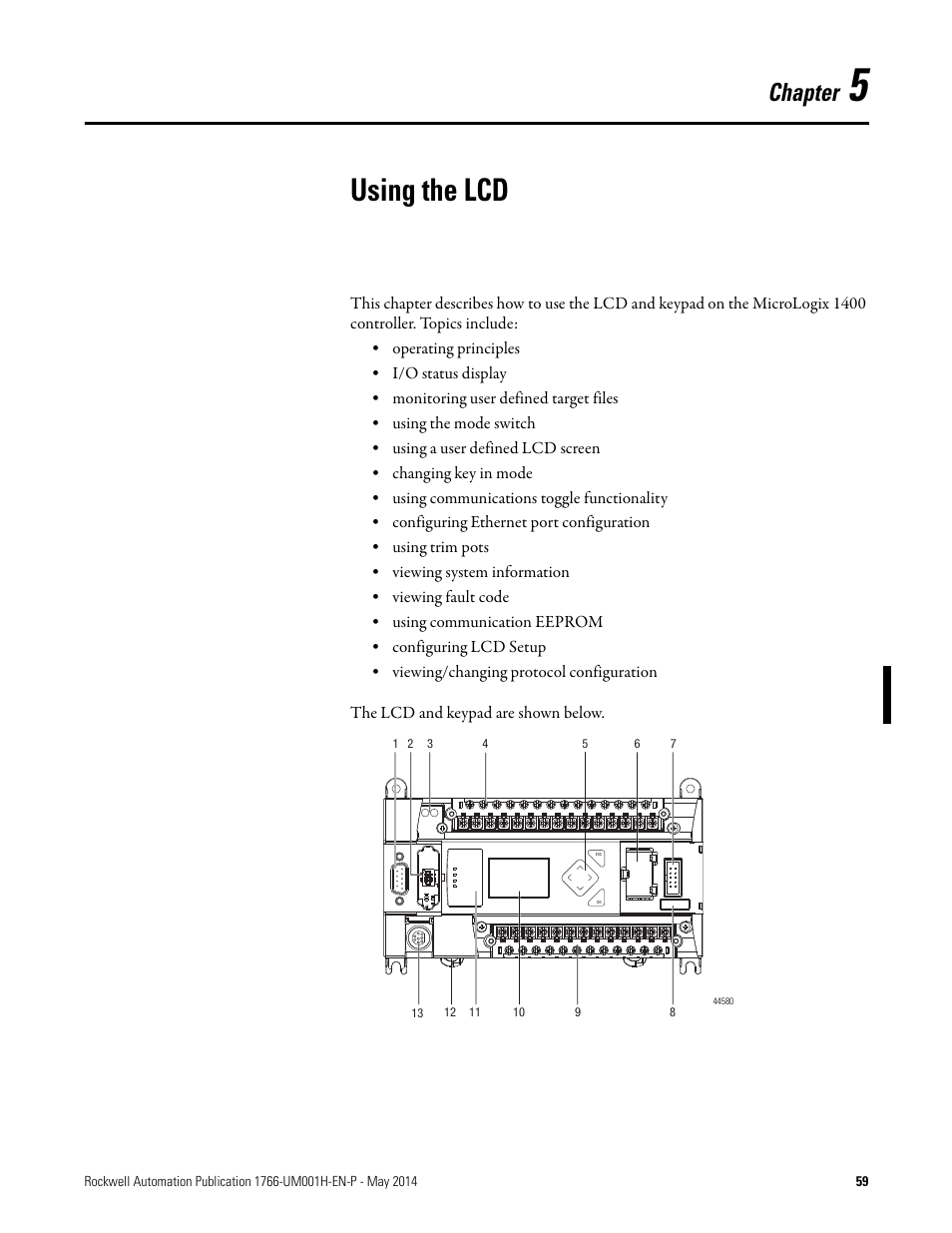 5 - using the lcd, Using the lcd, Chapter | Rockwell Automation 1766-Lxxxx MicroLogix 1400 Programmable Controllers User Manual User Manual | Page 101 / 406