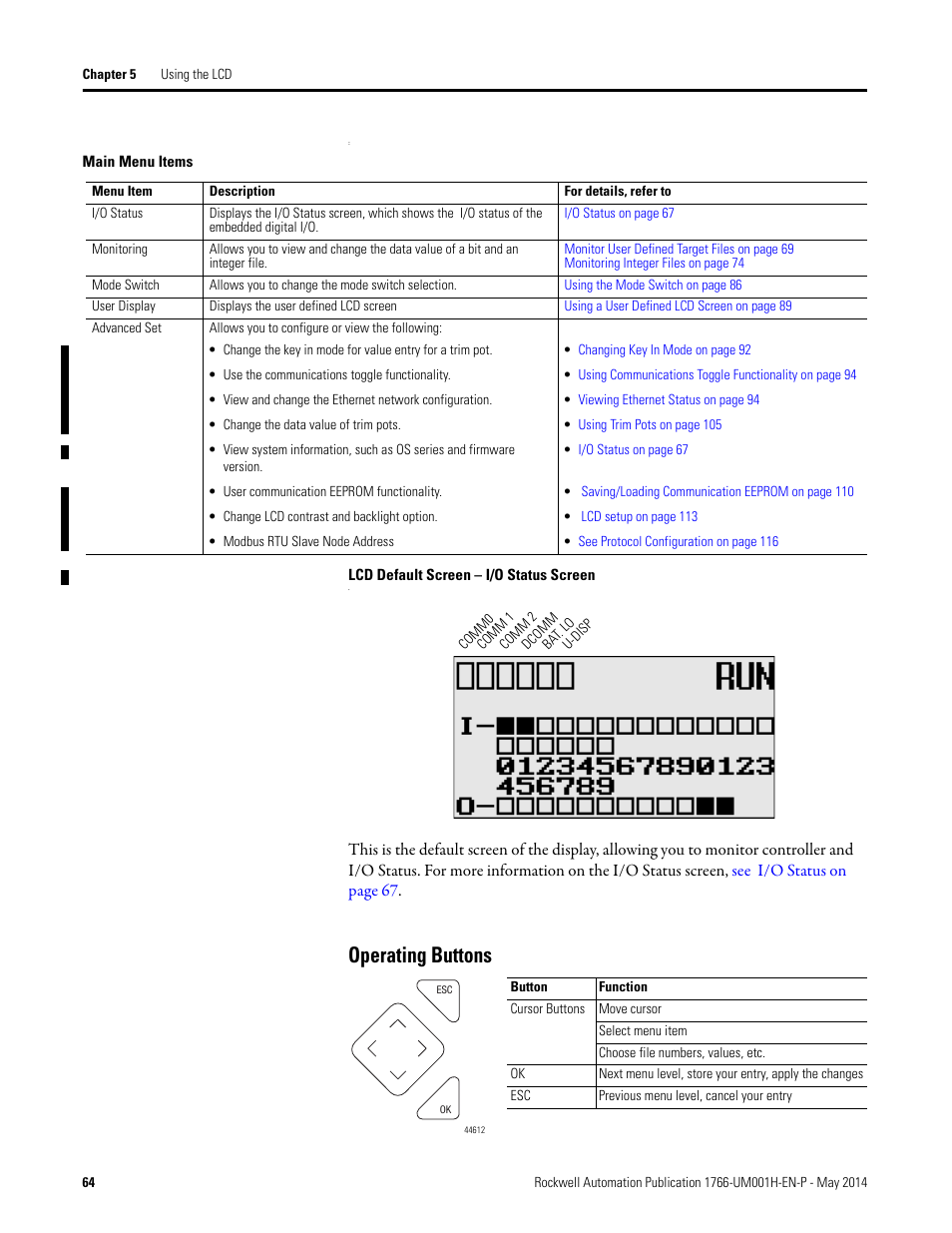 Operating buttons | Rockwell Automation 1766-Lxxxx MicroLogix 1400 Programmable Controllers User Manual User Manual | Page 106 / 406