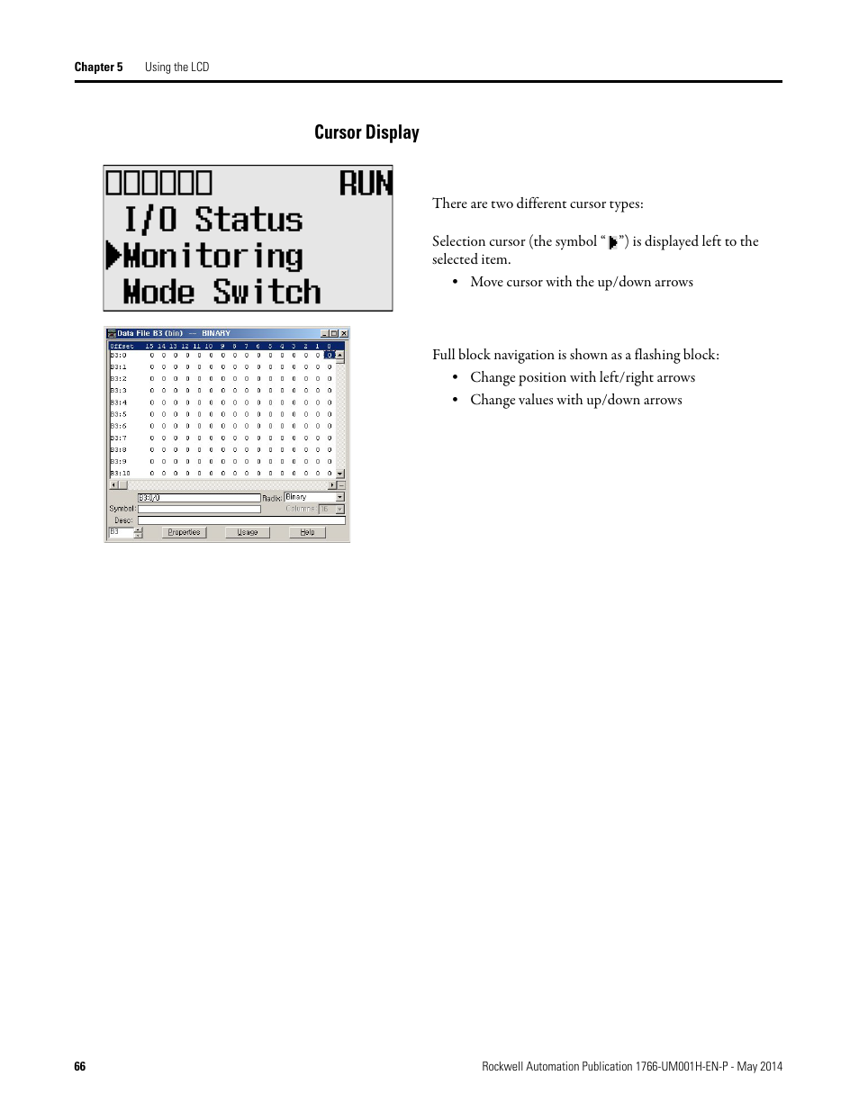 Cursor display | Rockwell Automation 1766-Lxxxx MicroLogix 1400 Programmable Controllers User Manual User Manual | Page 108 / 406