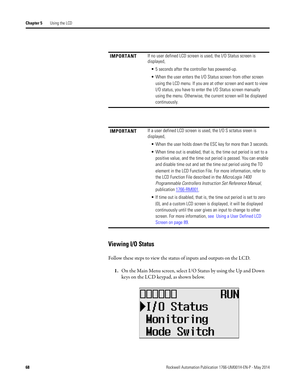 Viewing i/o status | Rockwell Automation 1766-Lxxxx MicroLogix 1400 Programmable Controllers User Manual User Manual | Page 110 / 406