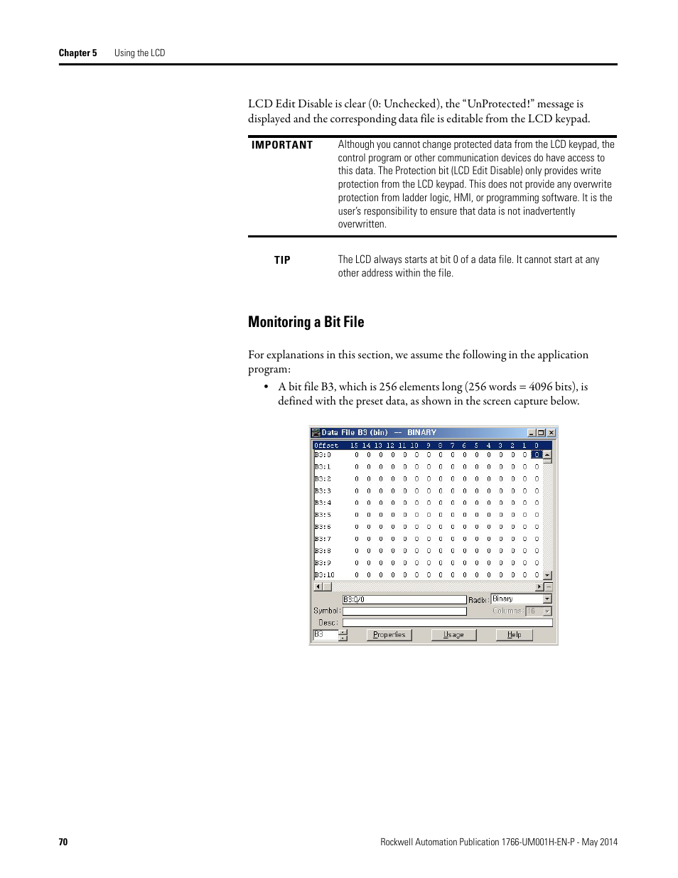 Monitoring a bit file | Rockwell Automation 1766-Lxxxx MicroLogix 1400 Programmable Controllers User Manual User Manual | Page 112 / 406