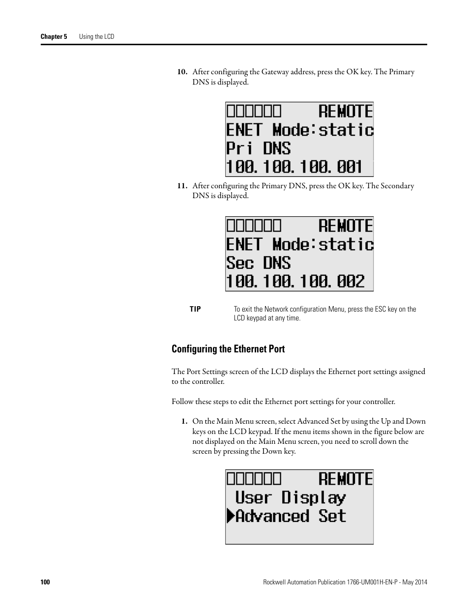 Configuring the ethernet port | Rockwell Automation 1766-Lxxxx MicroLogix 1400 Programmable Controllers User Manual User Manual | Page 142 / 406