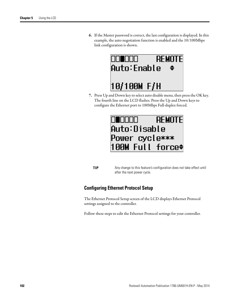 Configuring ethernet protocol setup | Rockwell Automation 1766-Lxxxx MicroLogix 1400 Programmable Controllers User Manual User Manual | Page 144 / 406