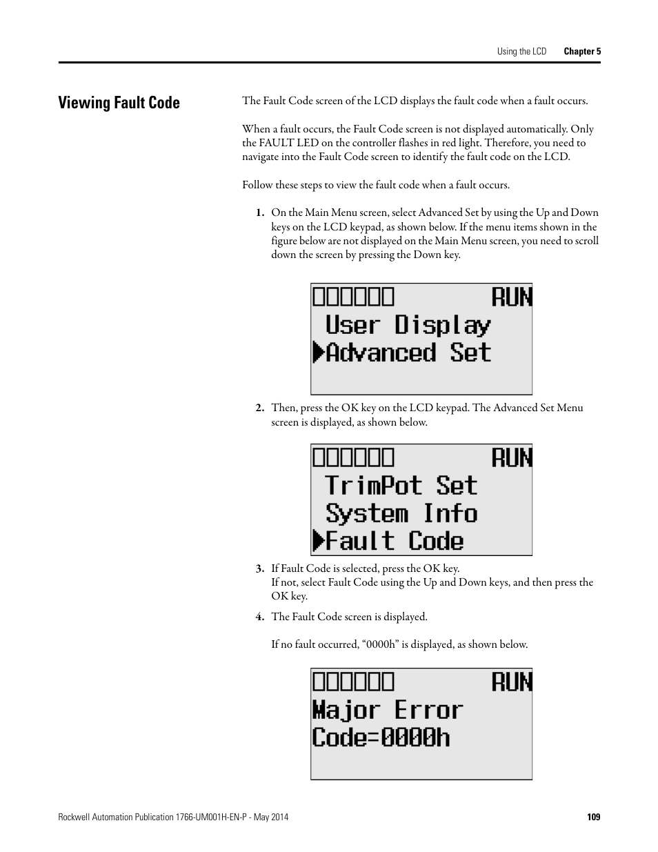 Viewing fault code | Rockwell Automation 1766-Lxxxx MicroLogix 1400 Programmable Controllers User Manual User Manual | Page 151 / 406