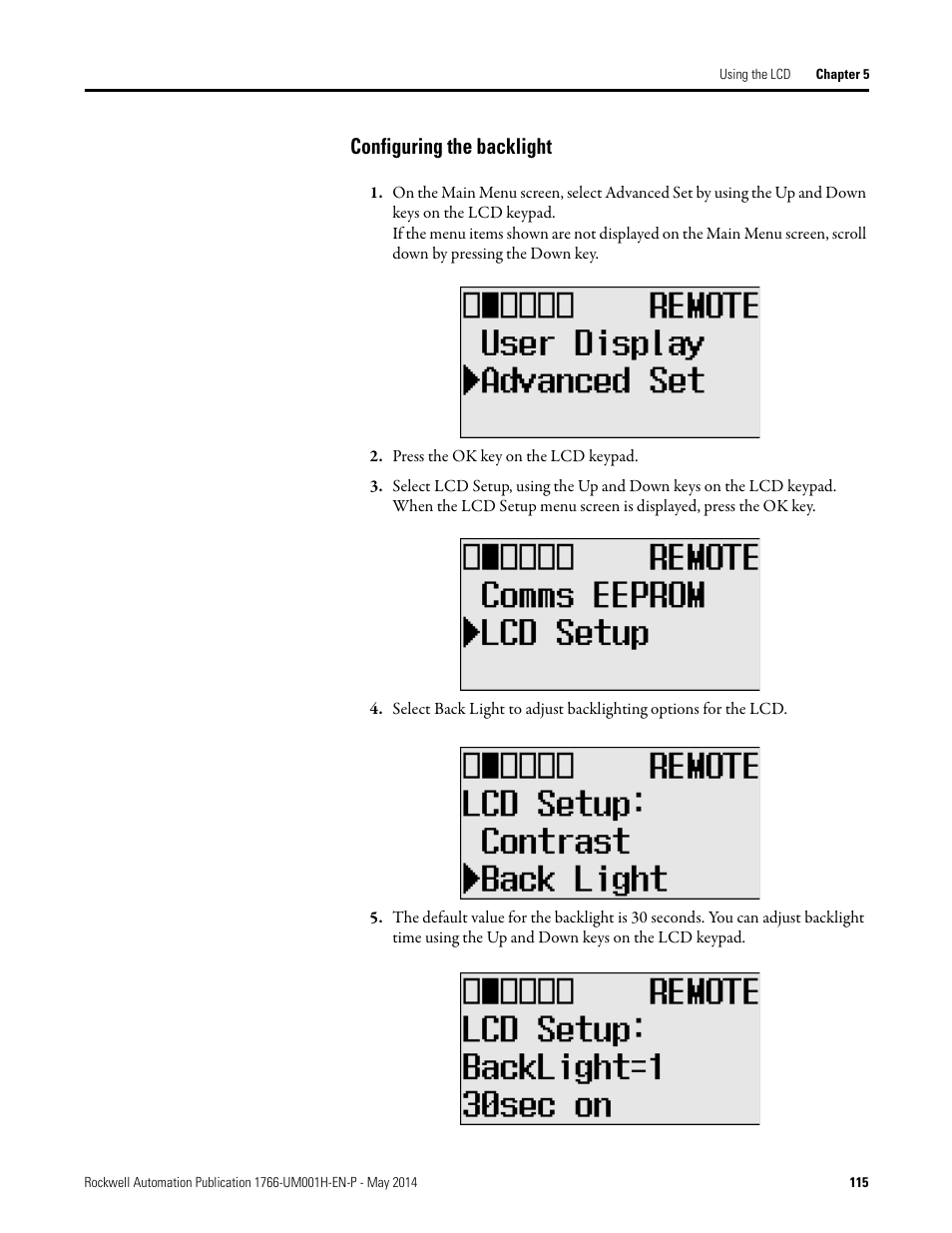 Configuring the backlight | Rockwell Automation 1766-Lxxxx MicroLogix 1400 Programmable Controllers User Manual User Manual | Page 157 / 406