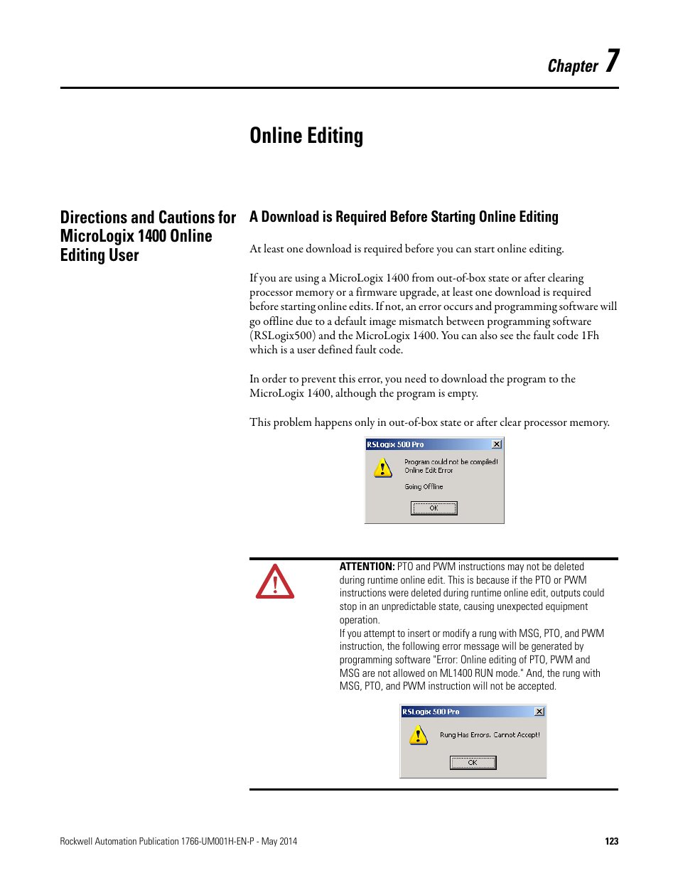 7 - online editing, Online editing | Rockwell Automation 1766-Lxxxx MicroLogix 1400 Programmable Controllers User Manual User Manual | Page 165 / 406