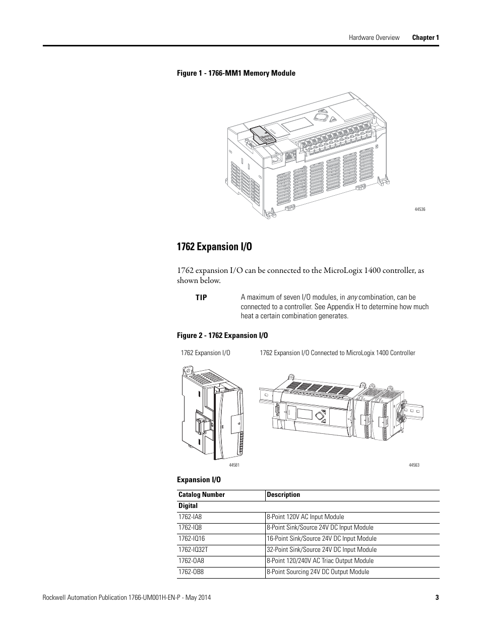 1762 expansion i/o | Rockwell Automation 1766-Lxxxx MicroLogix 1400 Programmable Controllers User Manual User Manual | Page 17 / 406