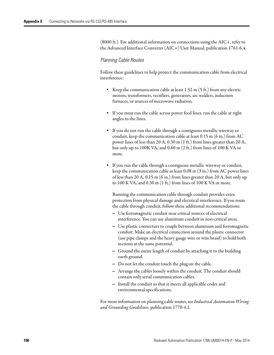 Planning cable routes | Rockwell Automation 1766-Lxxxx MicroLogix 1400 Programmable Controllers User Manual User Manual | Page 230 / 406