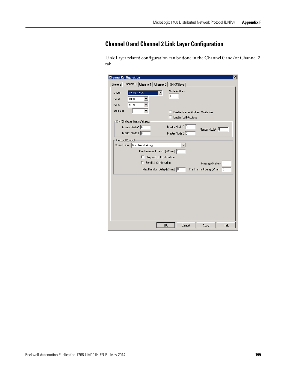 Channel 0 and channel 2 link layer configuration | Rockwell Automation 1766-Lxxxx MicroLogix 1400 Programmable Controllers User Manual User Manual | Page 239 / 406