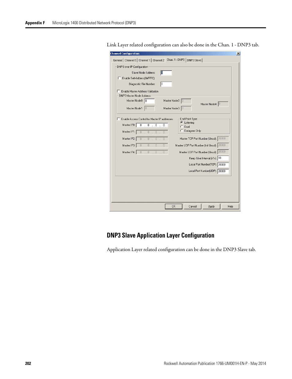 Dnp3 slave application layer configuration | Rockwell Automation 1766-Lxxxx MicroLogix 1400 Programmable Controllers User Manual User Manual | Page 242 / 406