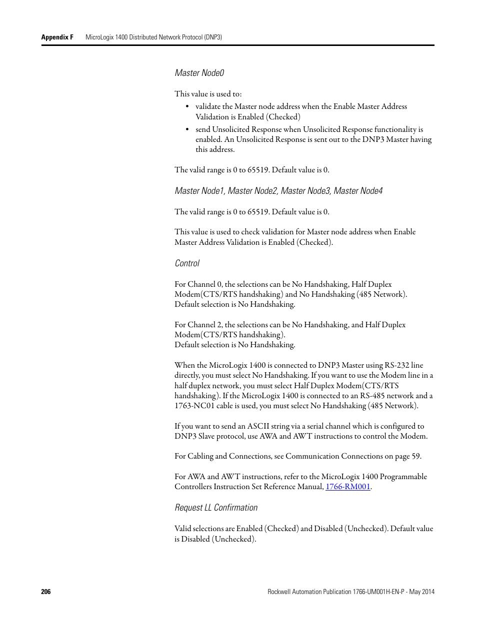 Master node0, Control, Request ll confirmation | Rockwell Automation 1766-Lxxxx MicroLogix 1400 Programmable Controllers User Manual User Manual | Page 246 / 406