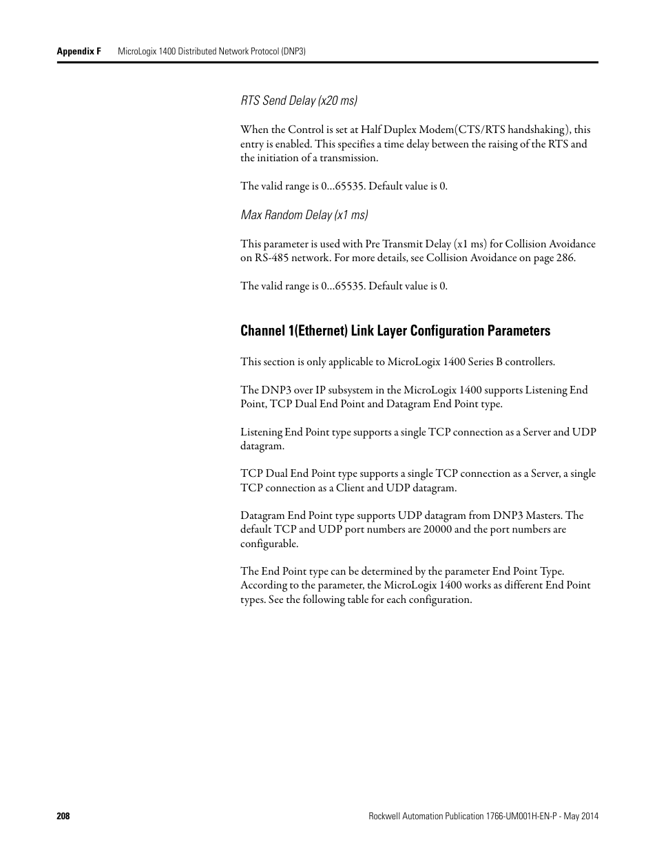 Rts send delay (x20 ms), Max random delay (x1 ms) | Rockwell Automation 1766-Lxxxx MicroLogix 1400 Programmable Controllers User Manual User Manual | Page 248 / 406