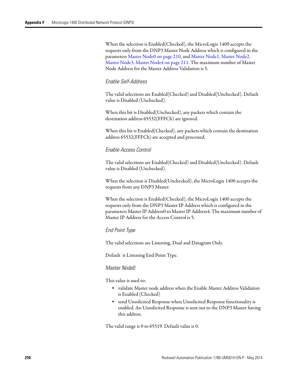 Enable self-address, Enable access control, End point type | Master node0 | Rockwell Automation 1766-Lxxxx MicroLogix 1400 Programmable Controllers User Manual User Manual | Page 250 / 406