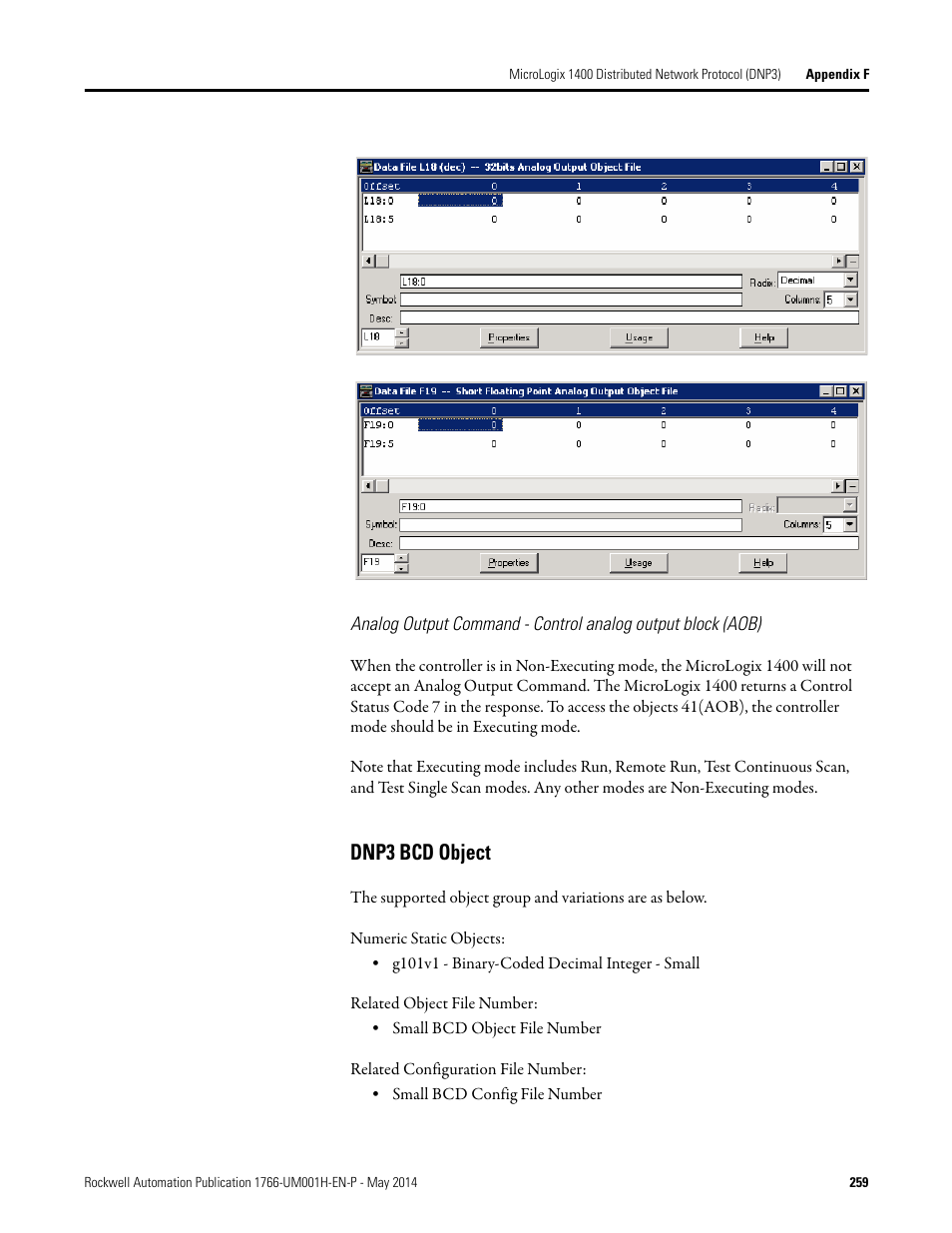Dnp3 bcd object | Rockwell Automation 1766-Lxxxx MicroLogix 1400 Programmable Controllers User Manual User Manual | Page 299 / 406